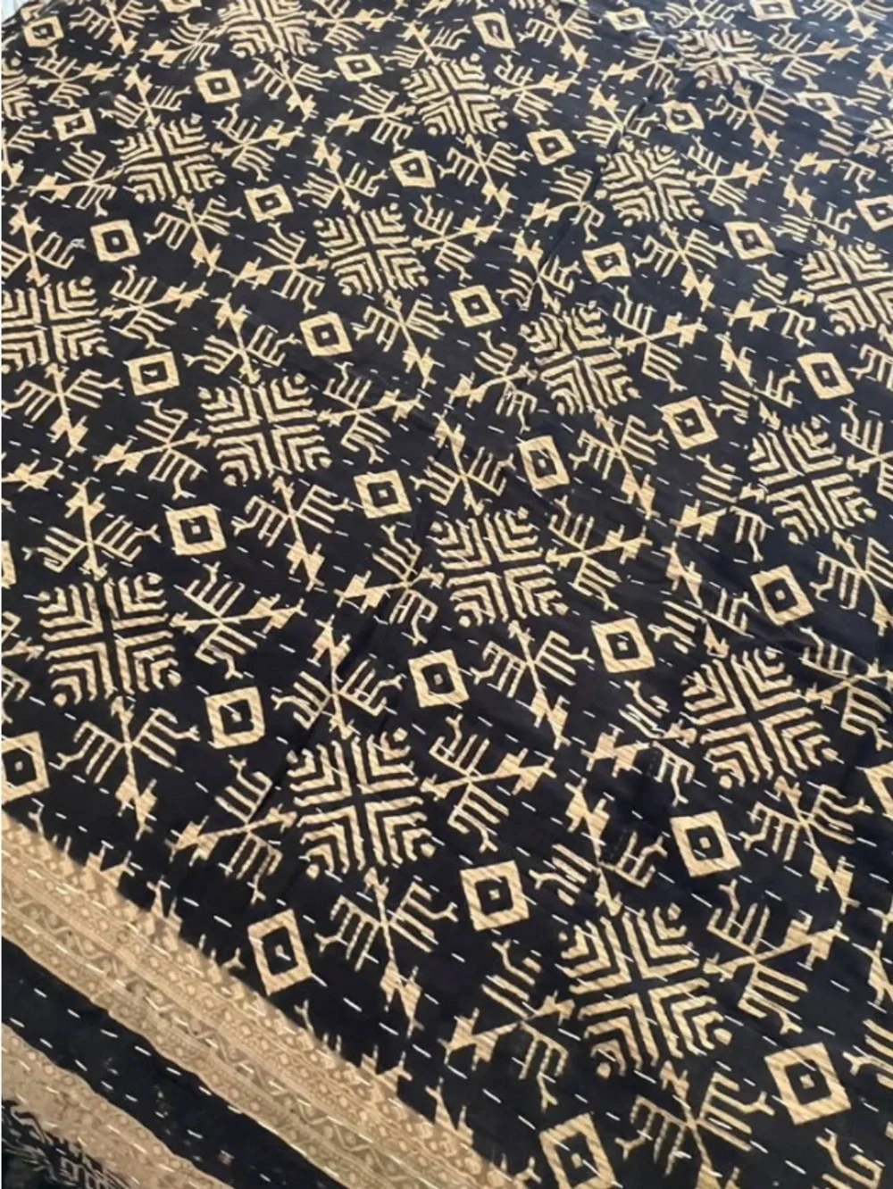 Teal and Purple and Black Quilted Kantha Bedspread